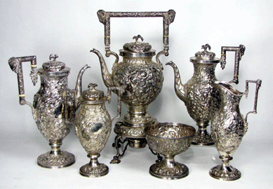The repousse coffee and tea service by S. Kirk of Baltimore brought $8,913.