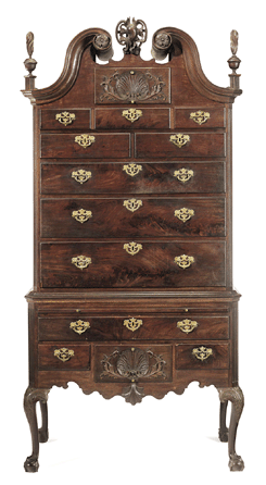 Important Chippendale Carved and Figured Mahogany High Chest of