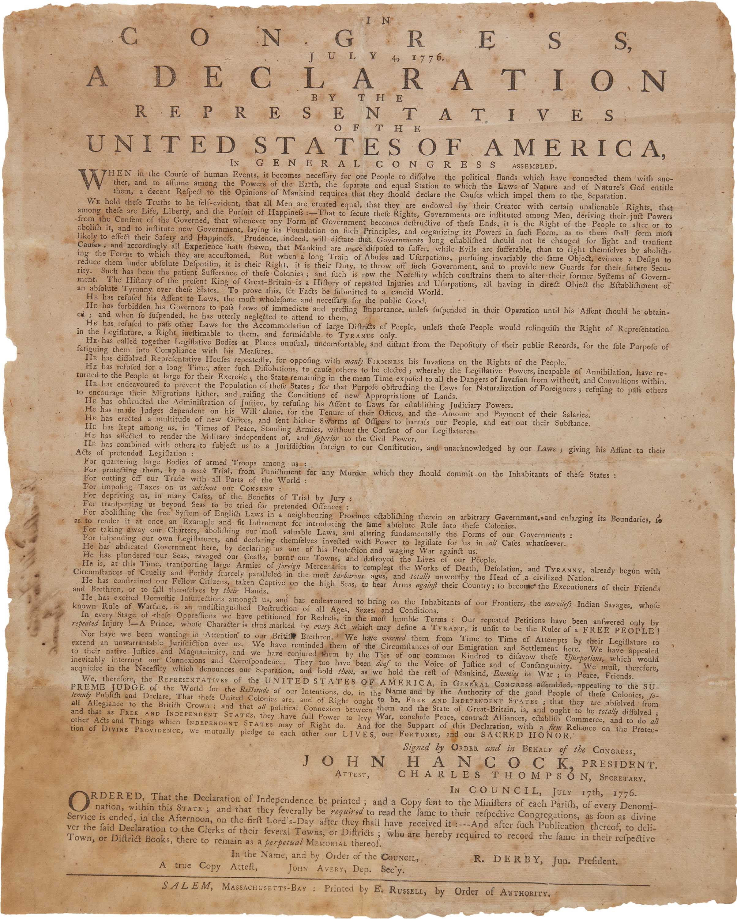 The Declaration Of Independence Printable