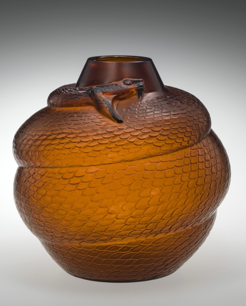 Vase, Serpent (Snake), designed 1924, mold blown, acid etched, Corning Museum of Glass.