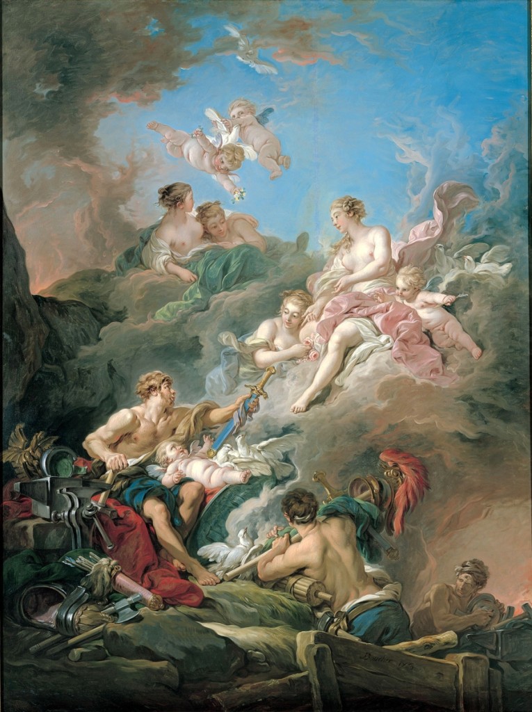 “Venus at Vulcan’s Forge” by Francois Boucher (French, 1703–1770), 1769. Oil on canvas, 107-11/16 by 80-9/16 inches. Kimbell Art Museum
