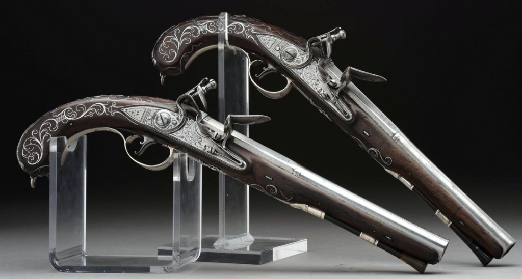 Items from Archibald Montgomerie, the 11th Earl of Eglinton, a Scottish General and a member of the British Parliament, saw interest. He was Clan Chief of the Clan Montgomerie and raised Montgomerie’s Highlanders, the 77th Regiment Of Foot, which fought with the British. A pair of the General’s silver-mounted flintlock pistols took $55,575.