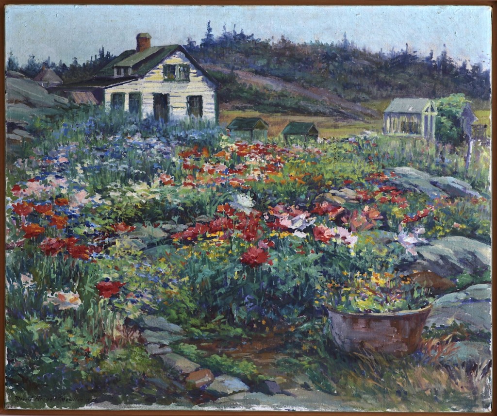 “Hilltop Garden, Monhegan” by Maud Briggs Knowlton, 1926. Oil on canvas, 5 by 30 inches. Private collection.