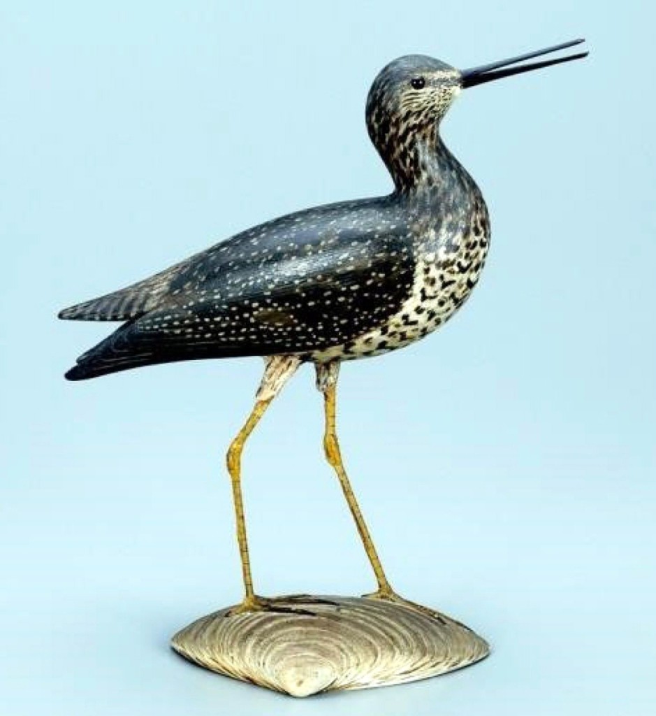Elmer Crowell made this open-bill calling yellowlegs decoy in 1910 and it has never before been offered at auction. That, together with the unusual pose and the fine condition, pushed the price to $174,000.