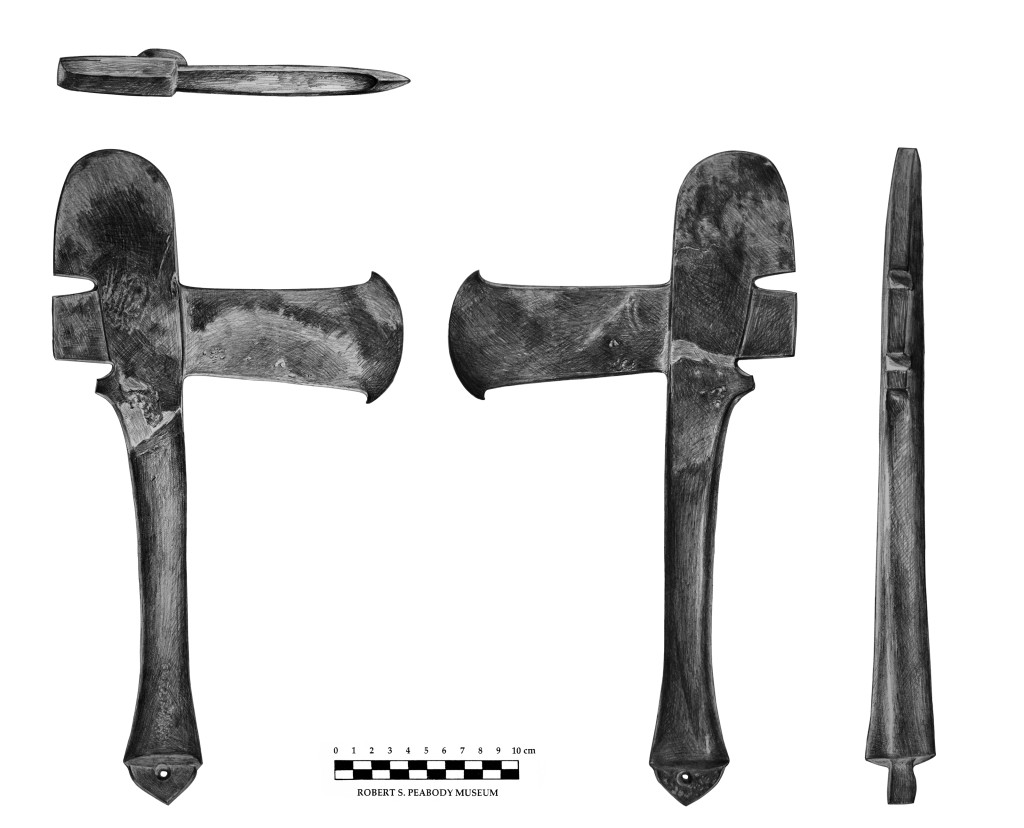 Drawing of the recovered axe. John Bergman-McCool, Peabody Institute illustration