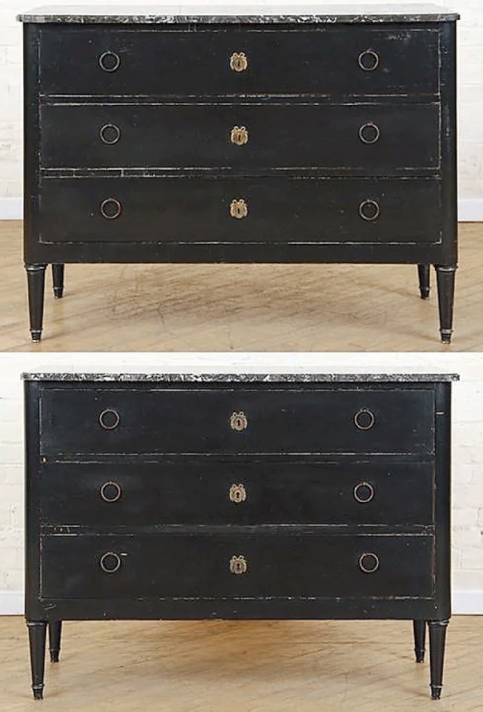 The second day of sales was led by a pair of ebonized marble top commodes in the Directoire style that sold for $8,125. Kamelot said they were made in the 1940s.