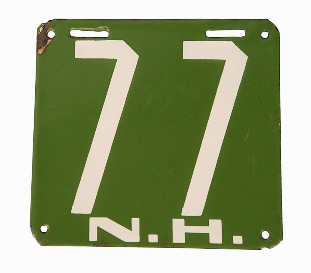 Low number license plates are always desirable, and this New Hampshire 77 plate from 1905 was no different when it sold for $14,640.