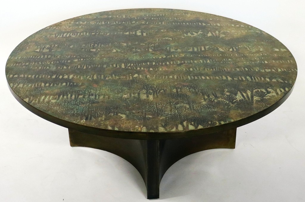 More than doubling its high estimate at $27,500 was a Philip LaVerne (American, 1908-1988) and Kelvin LaVerne (American, b 1936) “Eternal Forest” coffee table, circa 1969.