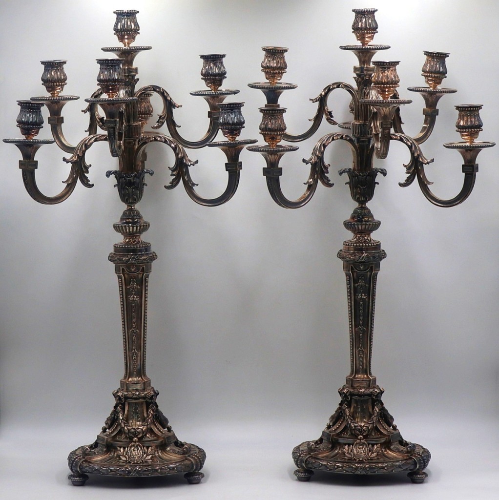 Family provenance from a White Plains, N.Y., estate stated that this extraordinary pair of French Noble .950 silver seven-light candelabras was given to their grandfather, the president of Turkey, from the Eastern Orthodox patriarch Athenagoras. They sold for $35,000 against a $7/9,000 estimate.