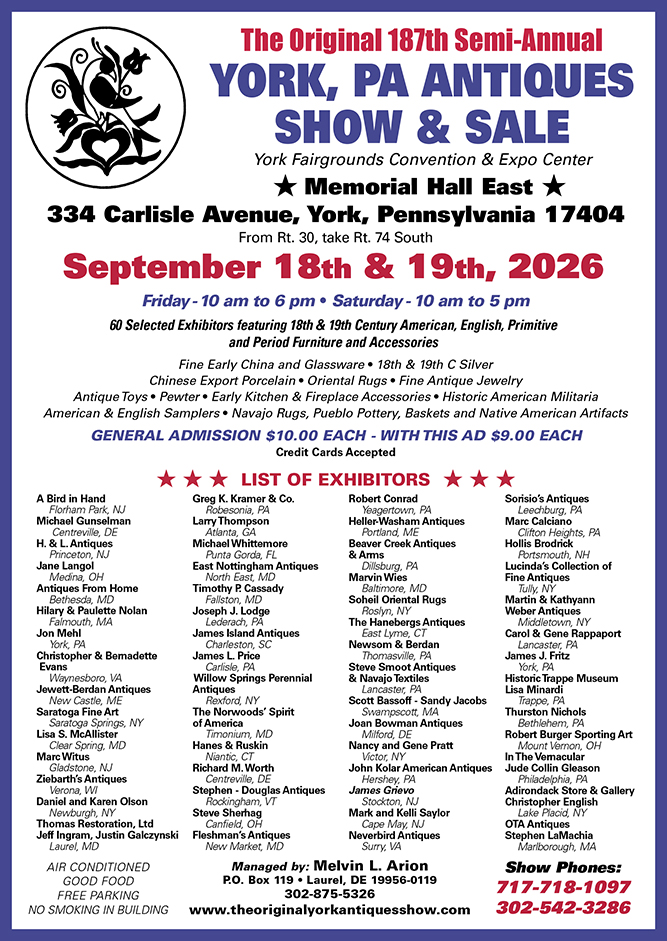 The Original 187th Semi-Annual York, PA Antiques Show & Sale